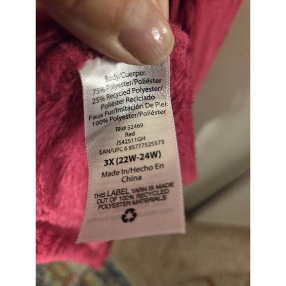 Joyspun Plush Bath Long Robe Womens 3XL Red W Pockets Shawl Collar Tie - Picture 9 of 11